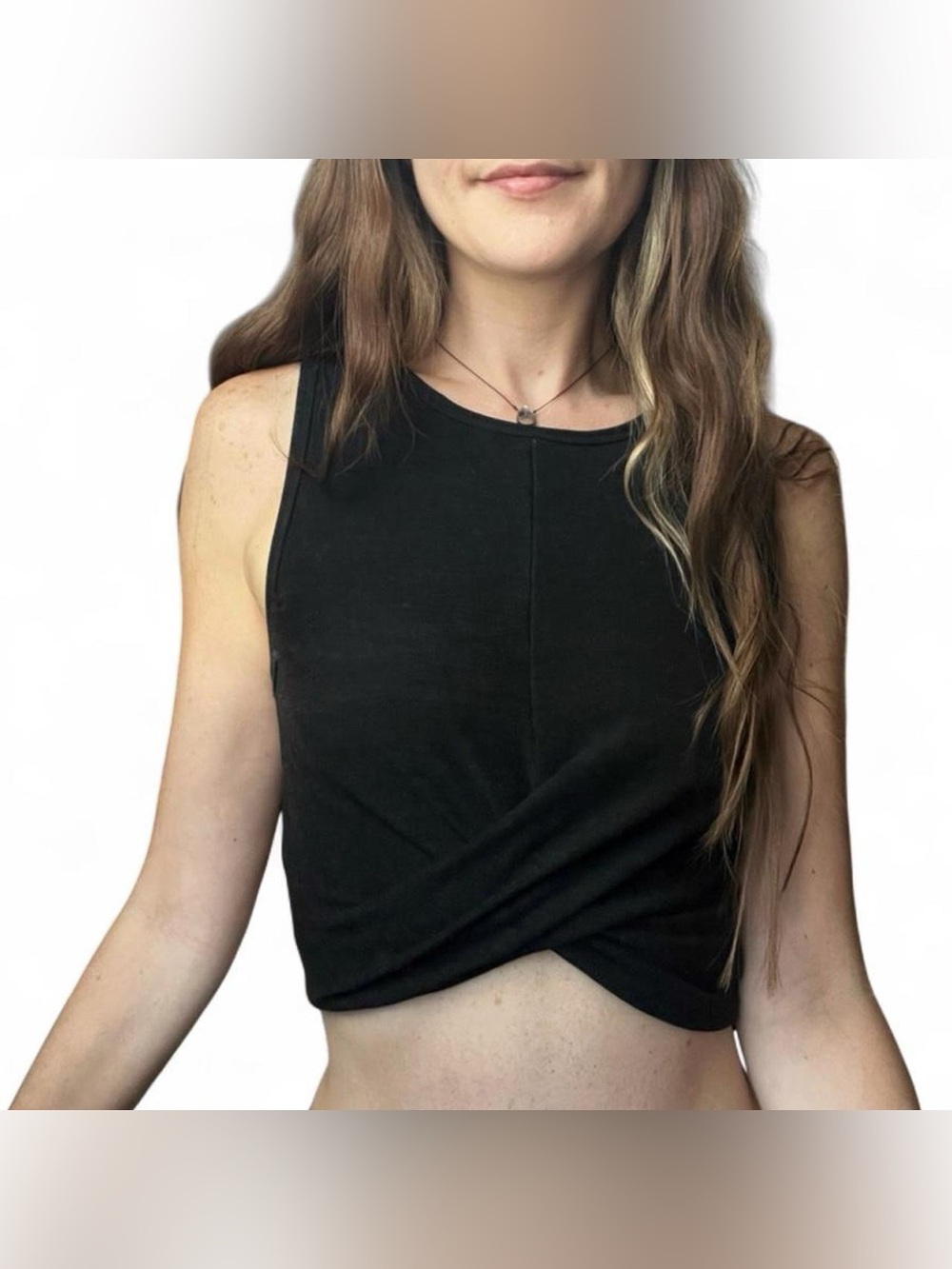 Yogalicious Black Twist Front Cropped Tank Top